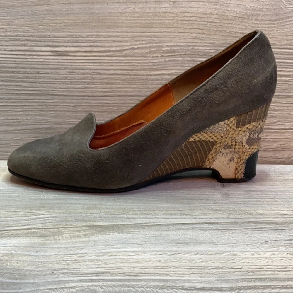Vintage Joseph suede leather upper lining + sole Patchwork patterned wedge heel